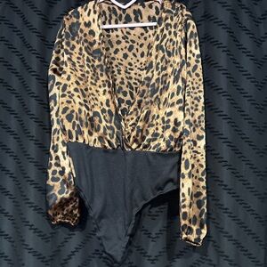Puffed Long Sleeve Leopard Bodysuit